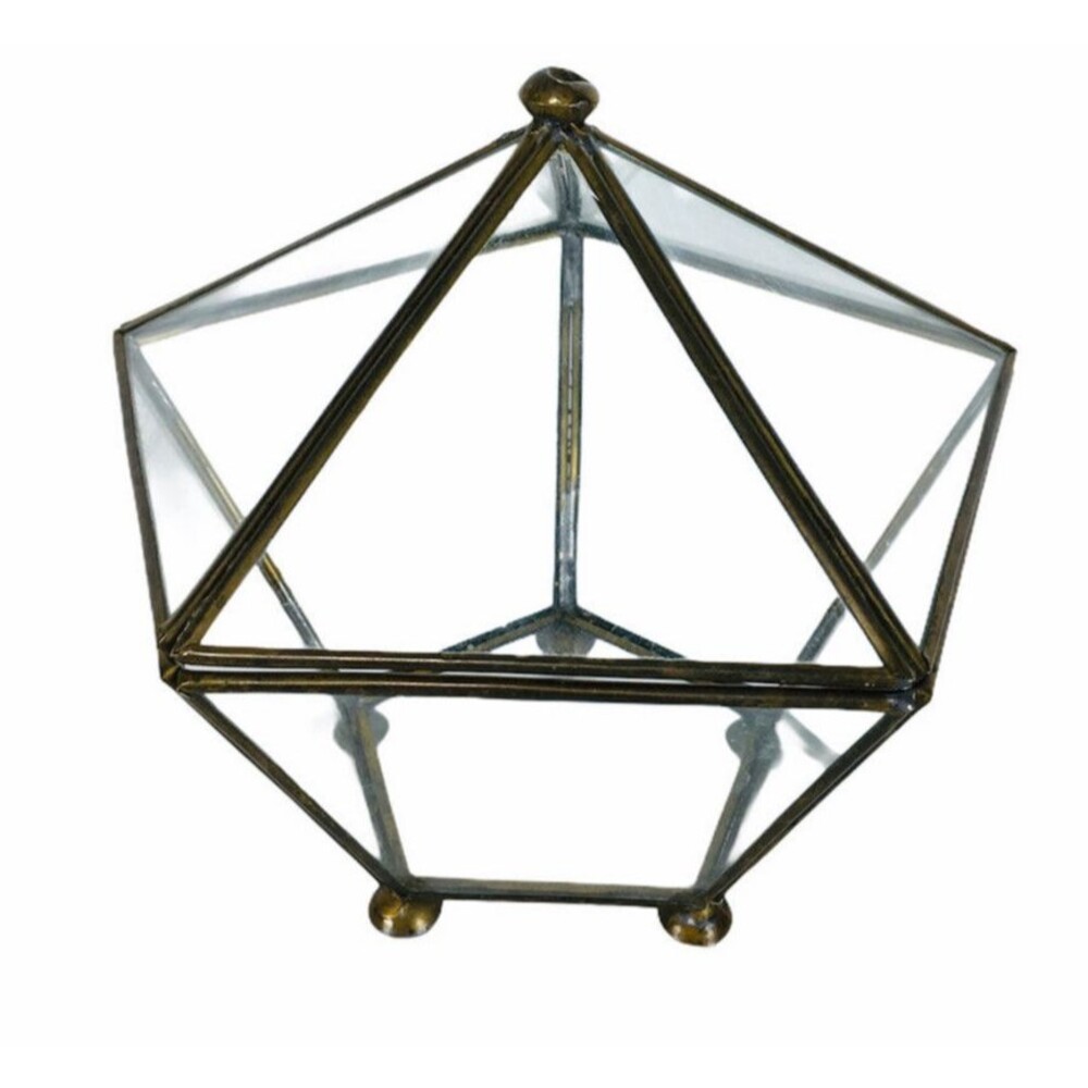 VTG Brass Glass Prism Terrarium Pentagon Tabletop Trinket Display Case Holder
